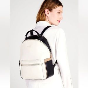 New Kate Spade Hudson Colorblock Large Backpack Pebble Leather Parchment Multi